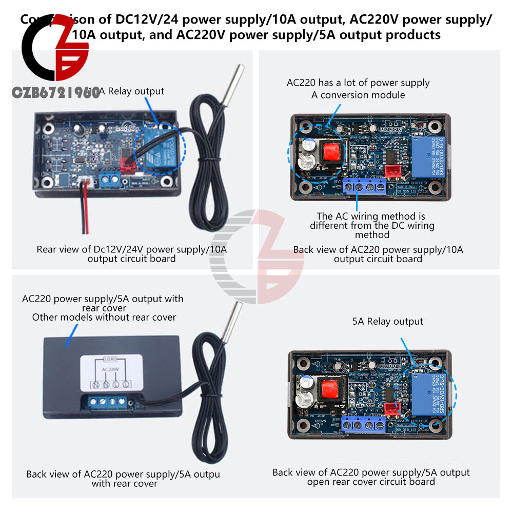 Adjustable Digital Temperature Controller Thermostat DC 12V 24V AC220V 10A/5A