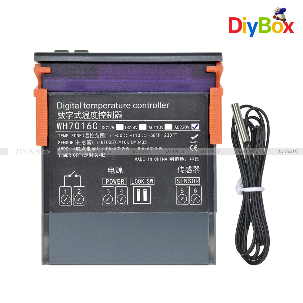 Digital Temperature Controller Thermostat WH7016C AC 220V LCD Display -50~110℃