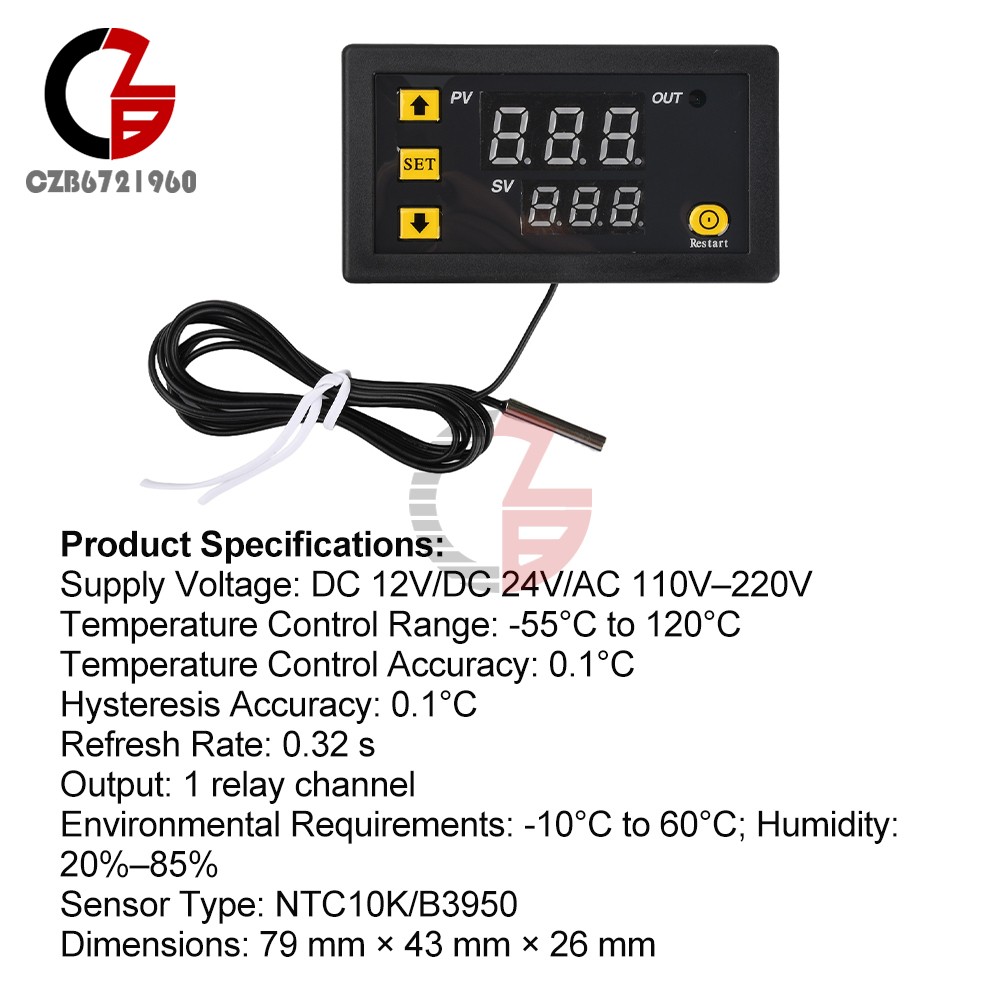 Digital Temperature Controller Thermostat 20A -55℃-120℃ Relay Output DC/AC W3230