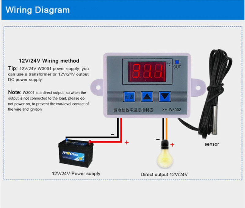 Digital LED Temperature Controller Switch with Probe Thermostat Control XH-W3002