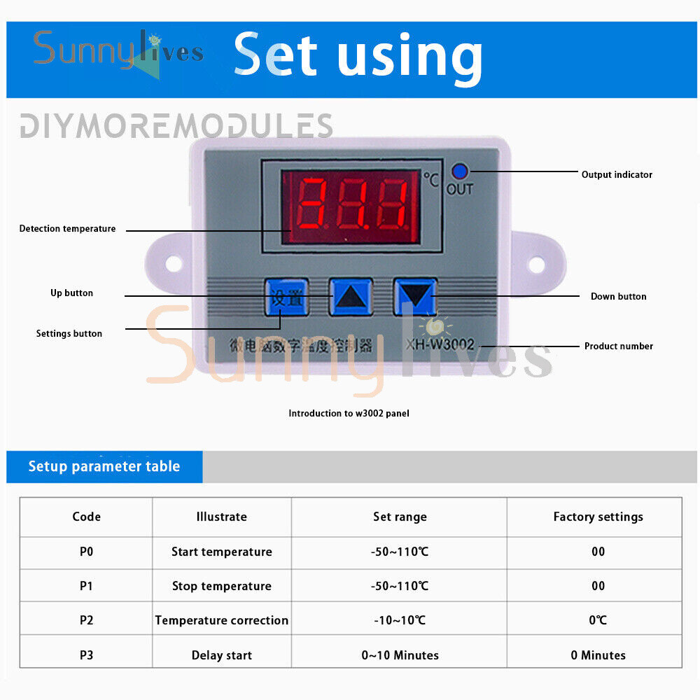 XH-W3002/XH-W3001 Digital LED Temperature Controller Thermostat Control Switch