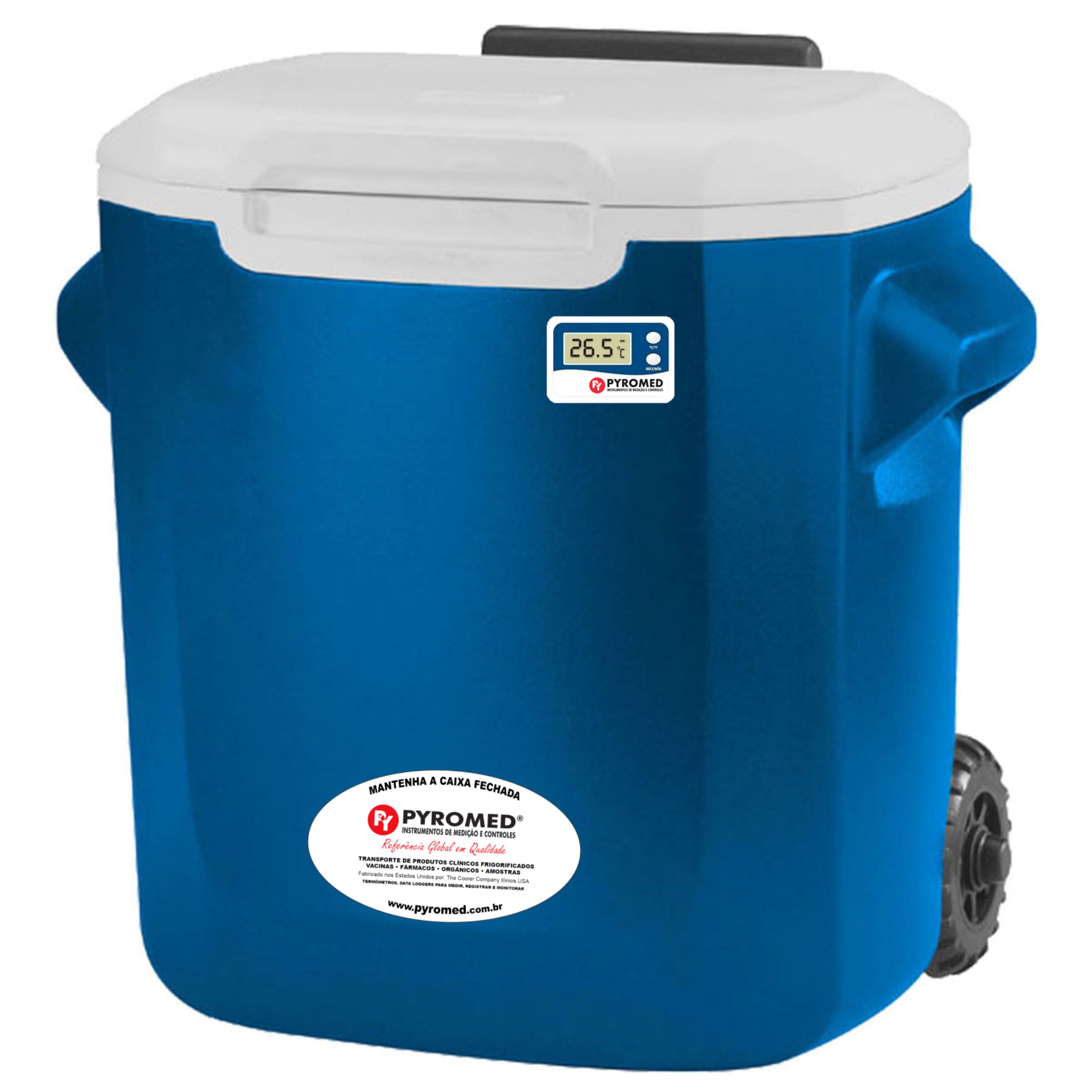 Caixa Térmica 15,1 Litros Azul Com Rodas e Termômetro Máxima e Minima | PYROMED®