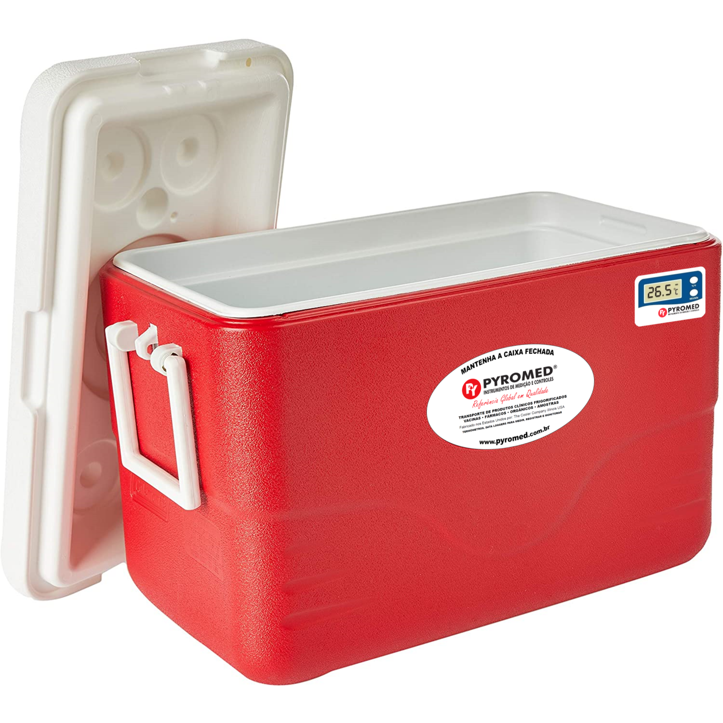 Caixa Térmica 26,5 Litros Vermelha Com Termômetro Máxima e Minima | PYROMED®