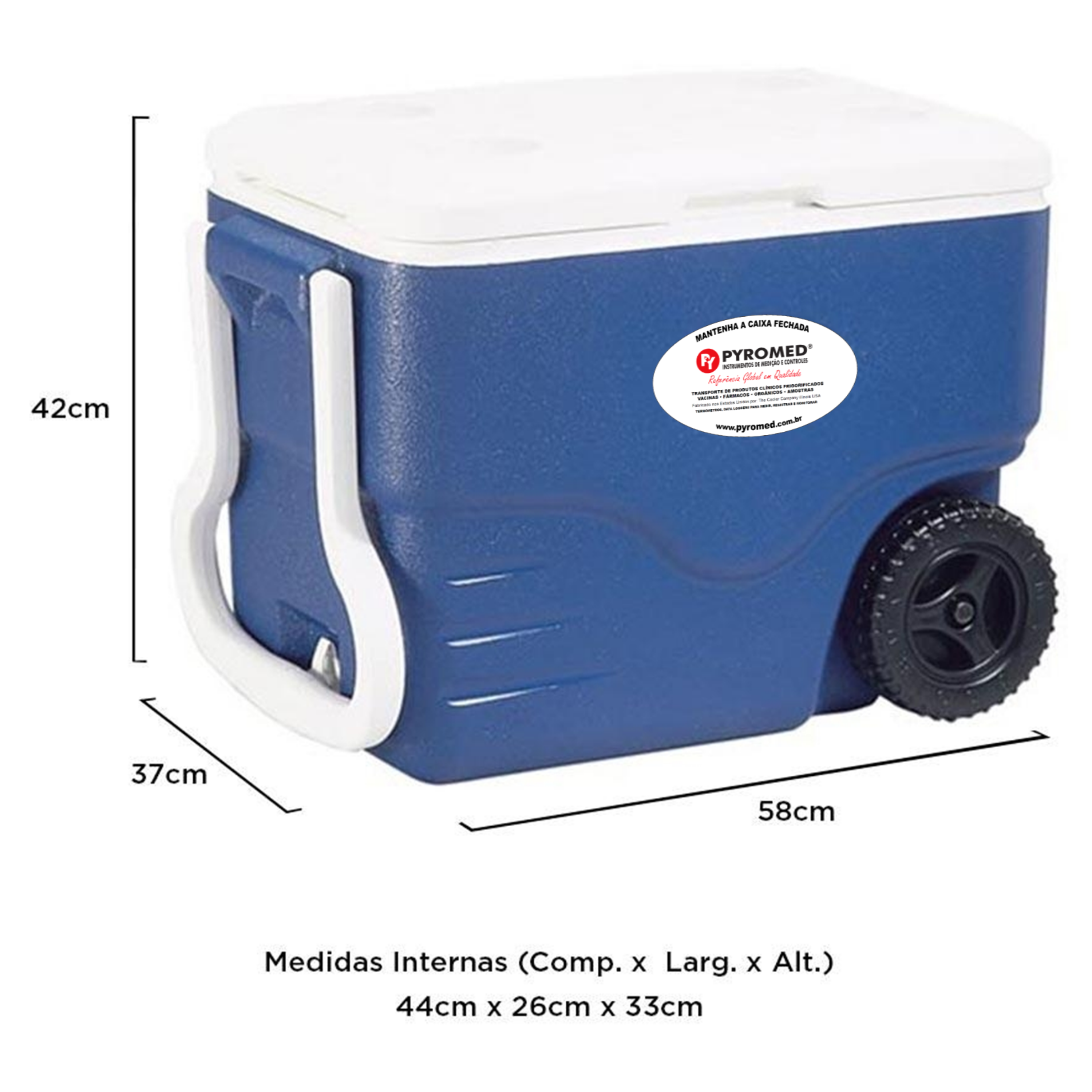 Caixa Térmica 38 Litros Azul Com Rodas e Termômetro Máxima e Minima | PYROMED® - Imagem 4