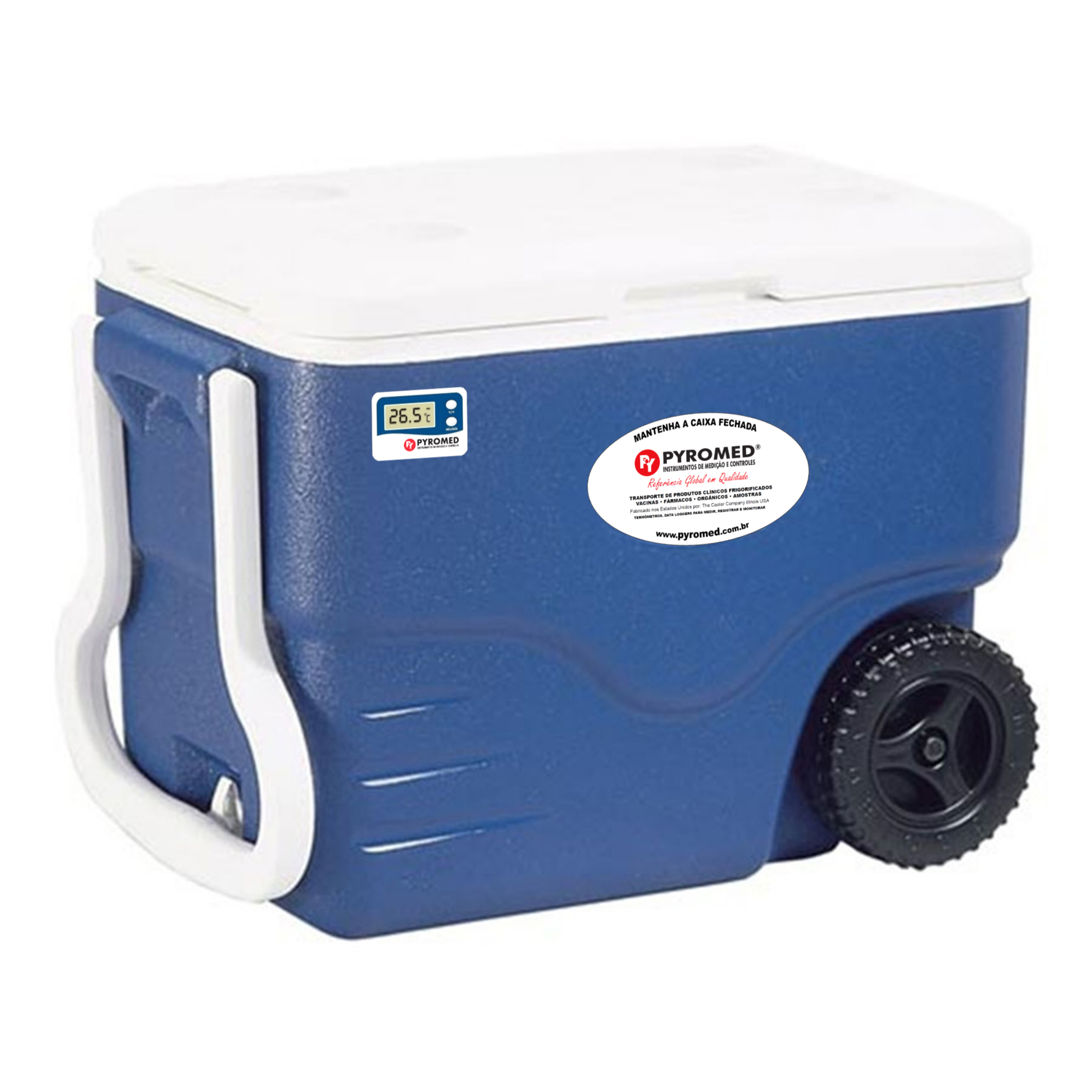 Caixa Térmica 38 Litros Azul Com Rodas e Termômetro Máxima e Minima | PYROMED®