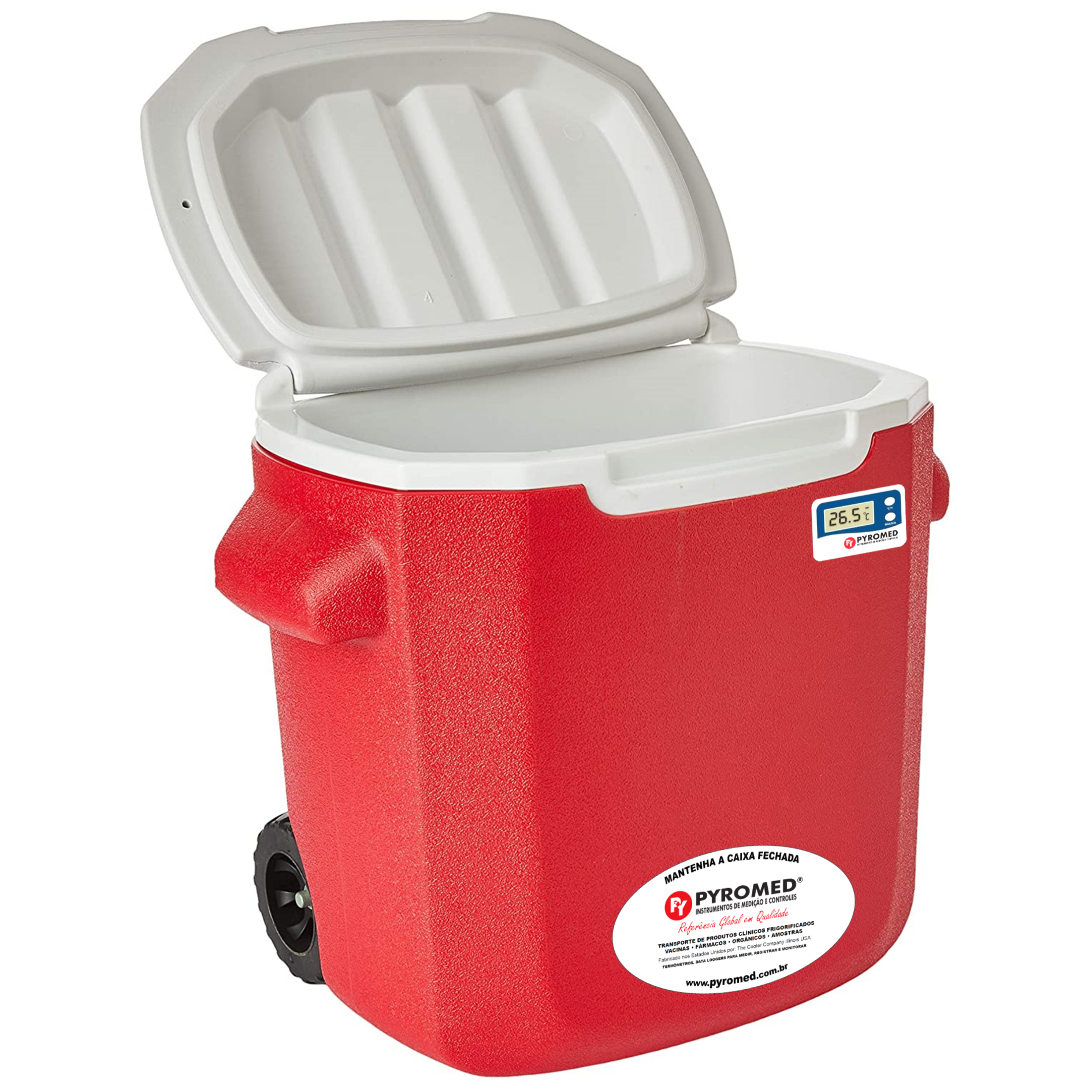 Caixa Térmica 15,1 Litros Vermelha Com Rodas e Termômetro Máxima e Minima | PYROMED® - Imagem 2