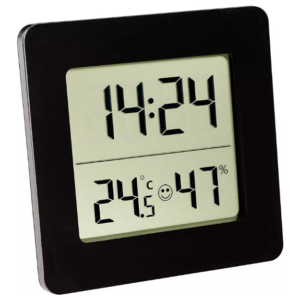 Termo-Higrômetro Digital Temperatura e Umidade Interna Preto Com Relógio | PYROMED® PY0078.00